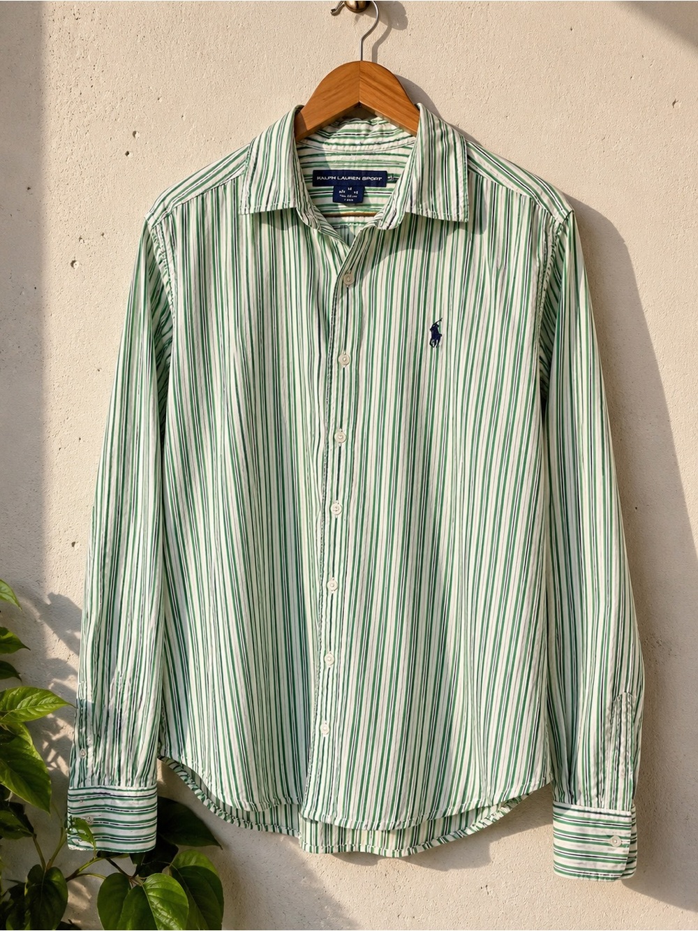 Ralph Lauren Sport Green Striped Button Down Shirt Women’s 14